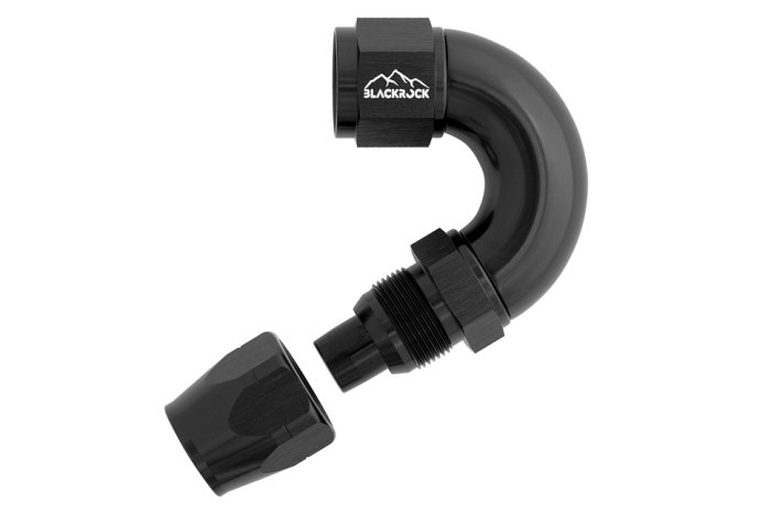 - 6 AN (6AN AN6) фитинг 150°, Full Flow серия BLACKROCK LAB ЧЁРНЫЙ A06-150-3BK