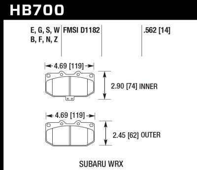 Колодки тормозные HB700E.562 HAWK Blue 9012 перед Subaru WRX