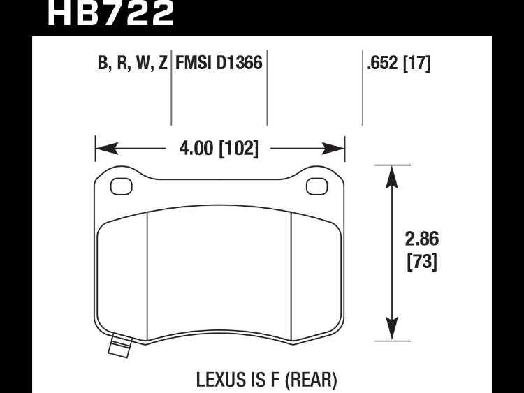Колодки тормозные HB722W.652 HAWK DTC-30; 2008-2014 Lexus IS F (Rear) 17mm