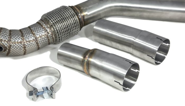 Приемная труба (даунпайп) VW-DP-0223 BlackRock Lab VAG 1.8, 2.0 TSI MQB передний привод, термоэкран