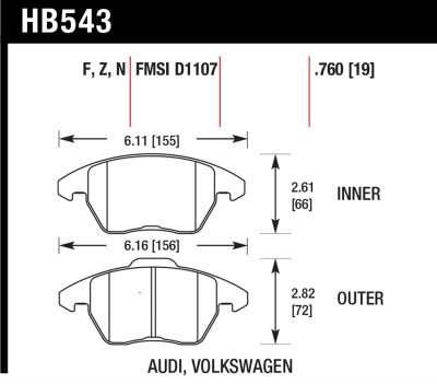 Колодки тормозные HB543B.760 HAWK Street 5.0 передние AUDI A3 / VW Golf 5,6 , Passat CC, B6, B7