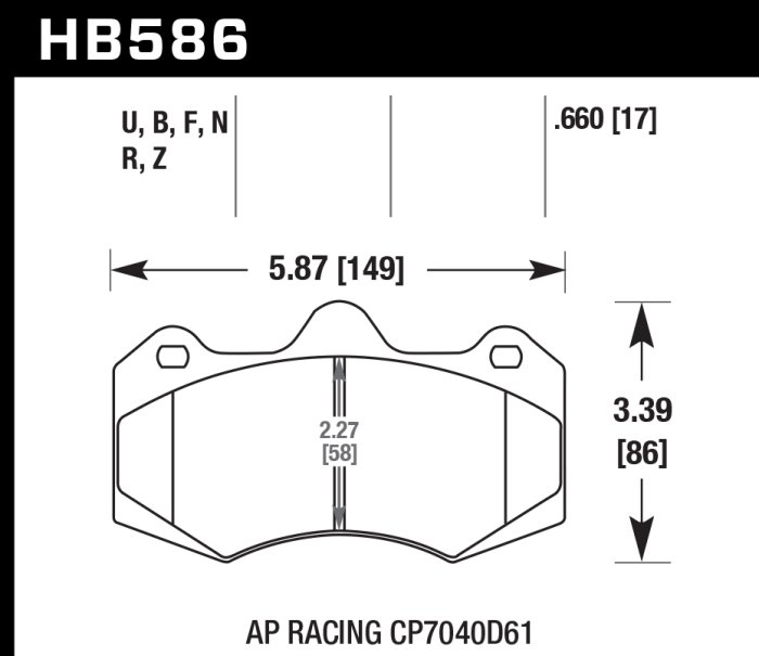 Колодки тормозные HB586G.660 HAWK DTC-60 AP Racing CP7040, CP9040