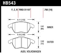 Колодки тормозные HB543F.760 HAWK HPS передние AUDI A3 / VW Golf 5,6 , Passat CC, B6, B7