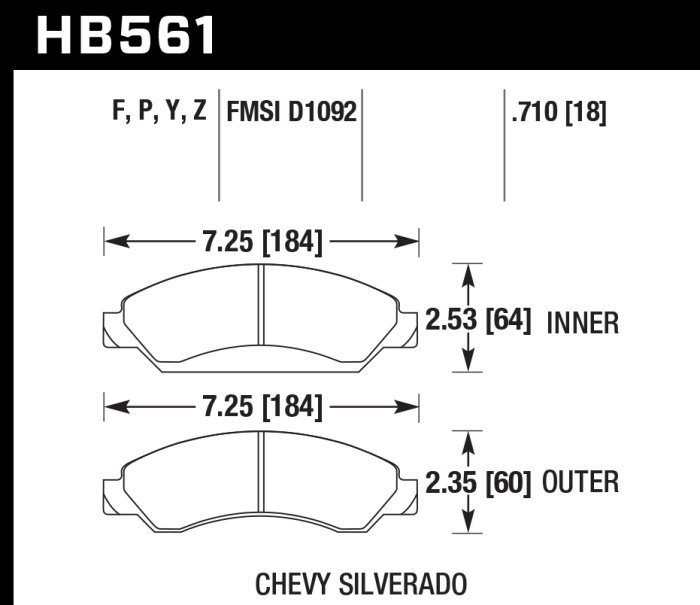 Колодки тормозные HB561Z.710 HAWK Perf. Ceramic передние CADILLAC Escalade / Chevrolet Tahoe