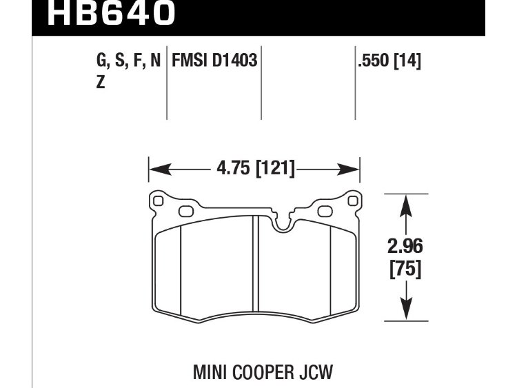 Колодки тормозные HB640G.550 HAWK DTC-60; Mini Cooper JCW 14mm
