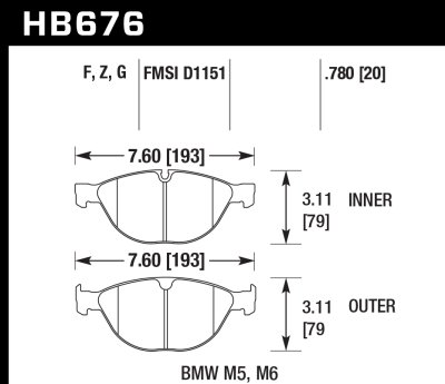 Колодки тормозные HB676B.780 передние BMW M5, M6 (E60, E61)