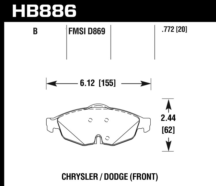 Колодки тормозные HB886B.772 HAWK HPS 5.0 Chrysler Sebring  передние