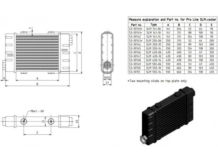 Радиатор масляный 662x101x40; ProLine Slimline SLM (M22x1,5 выход) Setrab, 53-10750, 592-10