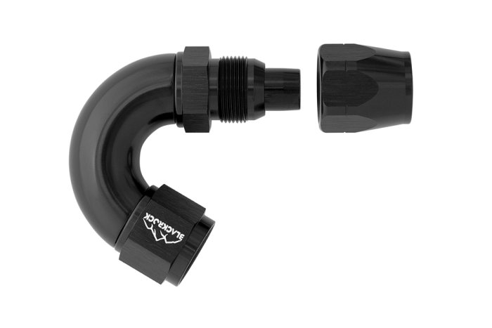 - 8 AN (8AN AN8) фитинг 150°, Full Flow серия BLACKROCK LAB ЧЁРНЫЙ A08-150-3BK
