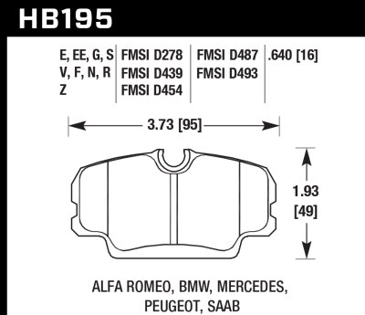 Колодки тормозные HB195E.640 HAWK Blue 9012 BMW E30 16 mm