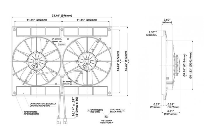 Вентилятор втягивающий (за радиатором) 11" (280mm) сдвоенный 4621 м3/ч SPAL 2VA06-AP70/LL-37A