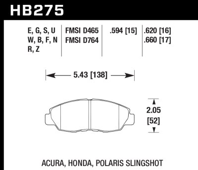Колодки тормозные HB275B.620 HAWK Street 5.0 передние Honda Civic, Accord