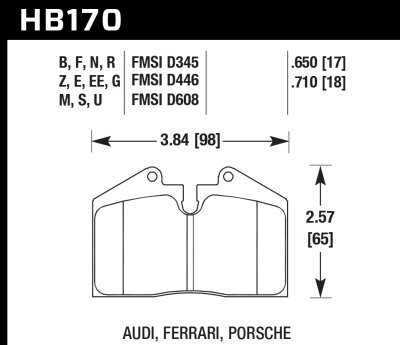 Колодки тормозные HB170G.650 HAWK DTC-60  AUDI, FERRARI, PORSCHE