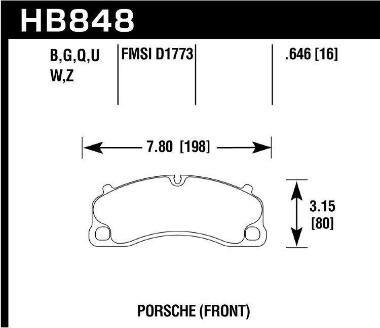 Колодки тормозные HB848N.646  HAWK HP+ перед PORSCHE  911 (991) GT3, GT3 RS; Cayman 718 GT4, GTS;