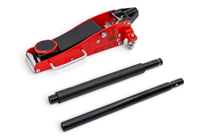 Домкрат алюминиевый max 1,5 т. Высота подхвата 90mm; Высота подъёма max 358mm. Вес 14kg. (63094)