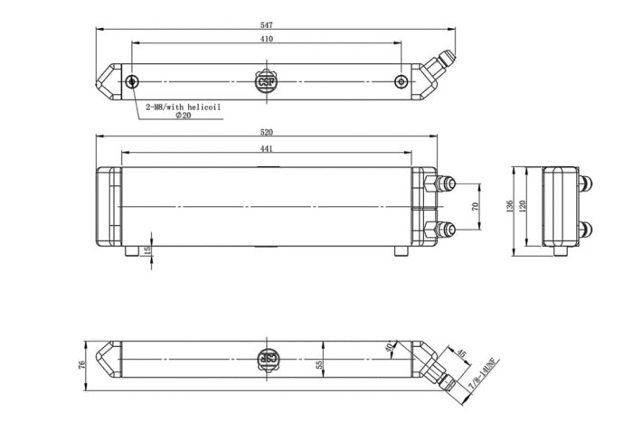 Радиатор масляный 8 рядов; 520 mm ширина; (10-AN выход) С ОДНОЙ СТОРОНЫ; CSF 8066