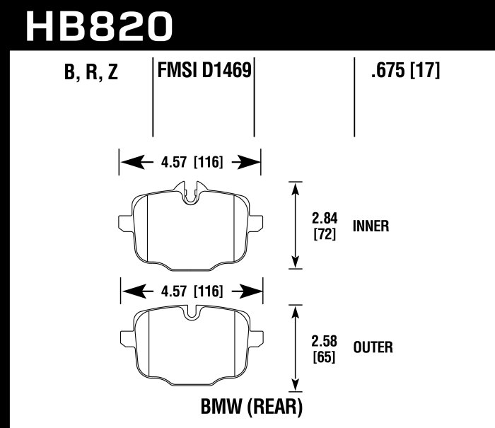 Колодки тормозные HB820B.675 HAWK HPS 5.0  задние BMW M3 G80; M4 G82; M5 F10; M6 F12; X5 G05; X7 G07