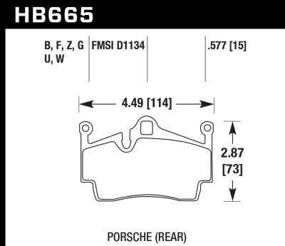 Колодки тормозные HB665B.577 HAWK HPS 5.0; 15mm Porsche задн. Cayman, Boxster,