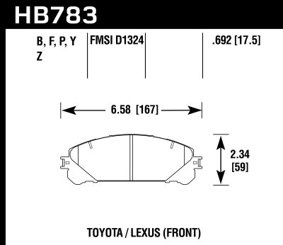 Колодки тормозные HB783Z.692 HAWK PC; перед RX350 2010-&gt; ; HIGHLANDER 2010-&gt;