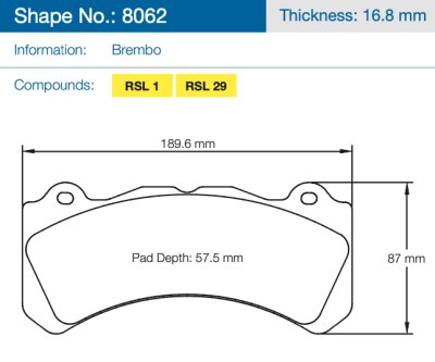 Колодки тормозные 8062-RSL29 PAGID RSL29 Brembo Caliper Family J, N