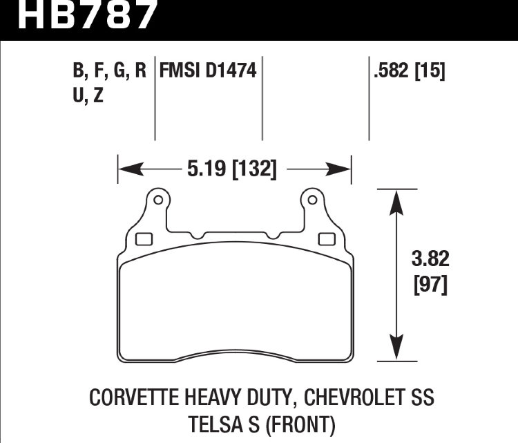 Колодки тормозные HB787B.582 HAWK HPS 5.0 перед TESLA S; Corvette 2014-> ; Camaro 2010->
