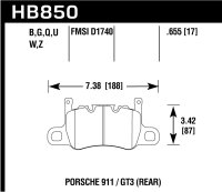 Колодки тормозные HB850N.655 HAWK HP+ задние PORSCHE 911 (991) GT3; CAYMAN 718 GT4