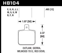 Колодки тормозные HB104E.485 HAWK Blue 9012 Wilwood DL Single, Outlaw w/ 0.156 in. center hole 12 mm