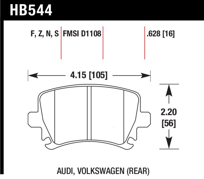 Колодки тормозные HB544N.628 HAWK HP+ задние AUDI TT 8J, A6, Allroad 4H, A3 / VW Golf 5,6 , Passat C