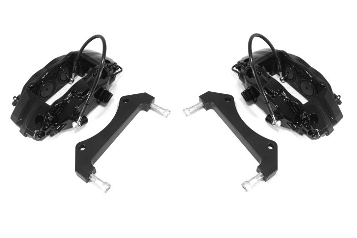 Комплект суппортов 2 шт. Brembo 4 поршня+адаптеры+армир. торм. шланги (2 шт) ЧЕРНЫЕ VAG-B4B-GN3BK