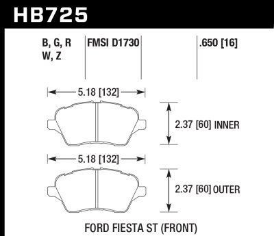 Колодки тормозные HB725N.650 2014 Ford Fiesta ST 17mm