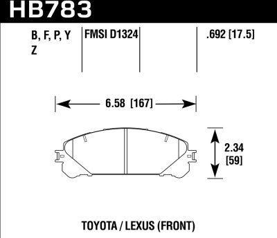 Колодки тормозные HB783Y.692 HAWK LTS; перед RX350 2010-&gt; ; HIGHLANDER 2010-&gt;