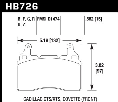 Колодки тормозные HB726N.582 HP+ перед Camaro 6.2 2010-13; Corvette C7 2013-&gt; ; Cadillac CT6; CTS