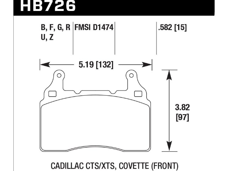 Колодки тормозные HB726N.582 HP+ перед Camaro 6.2 2010-13; Corvette C7 2013-> ; Cadillac CT6; CTS