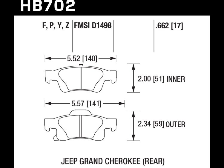 Колодки тормозные HB702F.662 HAWK HPS задние Jeep Grand Cherokee WK2/Dodge Durango 2011+