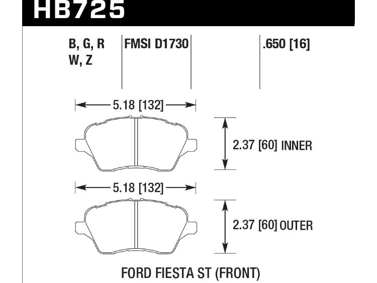 Колодки тормозные HB725W.650 HAWK DTC-30; 2014 Ford Fiesta ST 17mm