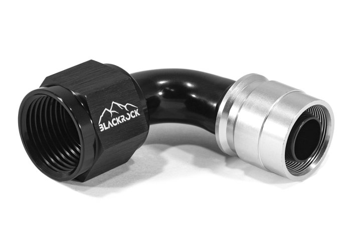- 10 AN (10AN AN10) фитинг 90°, под опрессовку, под PTFE шланг, BLACKROCK LAB ЧЁРНЫЙ, C10-090-8BK