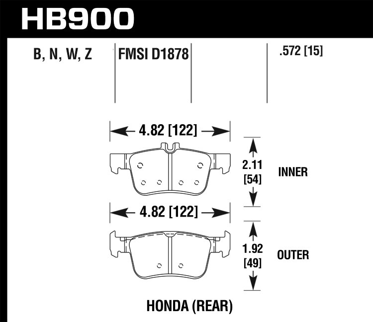 Колодки тормозные HB900Z.572 HAWK PC Honda Civic  задние