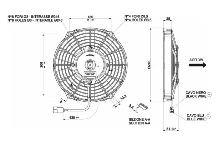 Вентилятор втягивающий (за радиатором) 9" (225mm) 920 м3/ч SPAL VA07-AP12/C-31A
