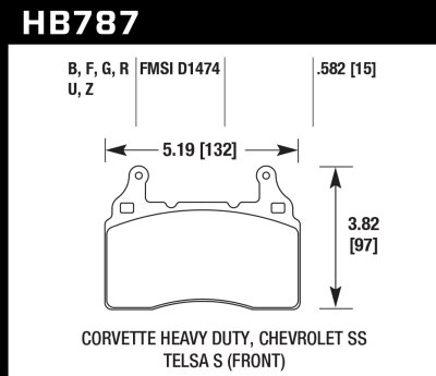 Колодки тормозные HB787Z.582 HAWK PC перед TESLA S; Corvette 2014-&gt; ; Camaro 2010-&gt;
