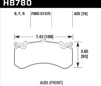 Колодки тормозные HB780N.625 HAWK HP Plus; перед AUDI A6, S6, A7 4G; A8 S8 4H; PR 1LU, 1LX, 1LN 