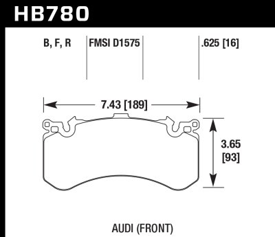 Колодки тормозные HB780N.625 HAWK HP Plus; перед AUDI A6, S6, A7 4G; A8 S8 4H; PR 1LU, 1LX, 1LN 