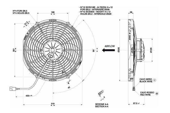 Вентилятор толкающий (перед радиатором) 12" (305mm) 2190 м3/ч SPAL VA10-AP70/LL-61S