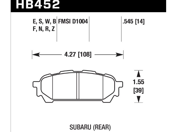 Колодки тормозные HB452F.545 HAWK HPS задние Subaru Forester, Impreza, Legacy