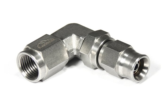 Фитинг мама M10*1,25 под прямой конус, 90°, вращающийся D-03 нерж. сталь, T03-69-M25,  BLACKROCK LAB