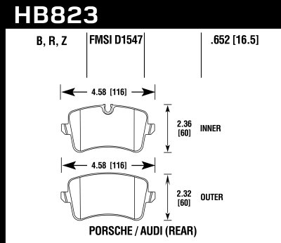 Колодки тормозные HB823B.652 HAWK HPS 5.0 задние Audi RS4 RS5; RS7; S7; S6; Porsche Macan