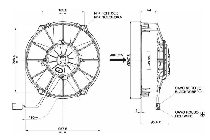Вентилятор втягивающий (за радиатором) 9" (225mm) 1280 м3/ч SPAL VA02-AP70/LL-40A