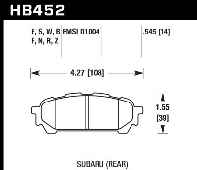 Колодки тормозные HB452N.545 HAWK HP Plus