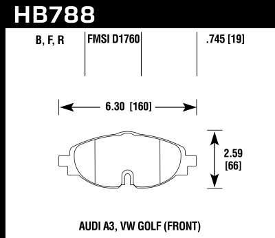 Колодки тормозные HB788F.745 HAWK HPS, перед VW GOLF VII; Passat 3G; AUDI TT FV3; A3 8V1