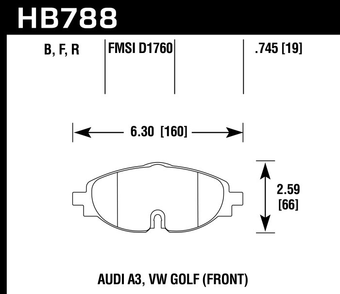 Колодки тормозные HB788F.745 HAWK HPS, перед VW GOLF VII; Passat 3G; AUDI TT FV3; A3 8V1