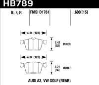 Колодки тормозные HB789B.600 HAWK STREET 5.0, задние A3 8V; TT 8S; GOLF 7; PASSAT 3G; 